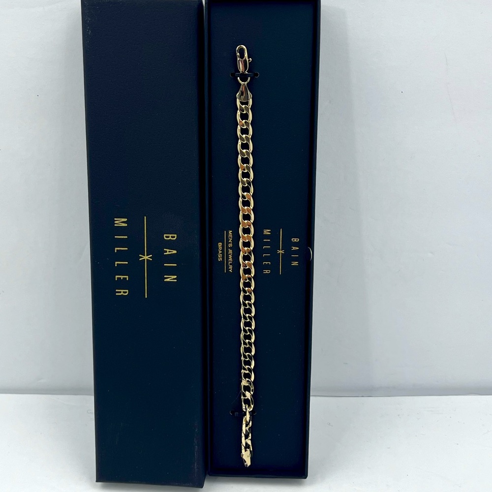 BAIN MILLER, MEN’S “BRASS” BRACELET GOLD COLOR, ITALIAN CHAIN STYLE 9 INCHES